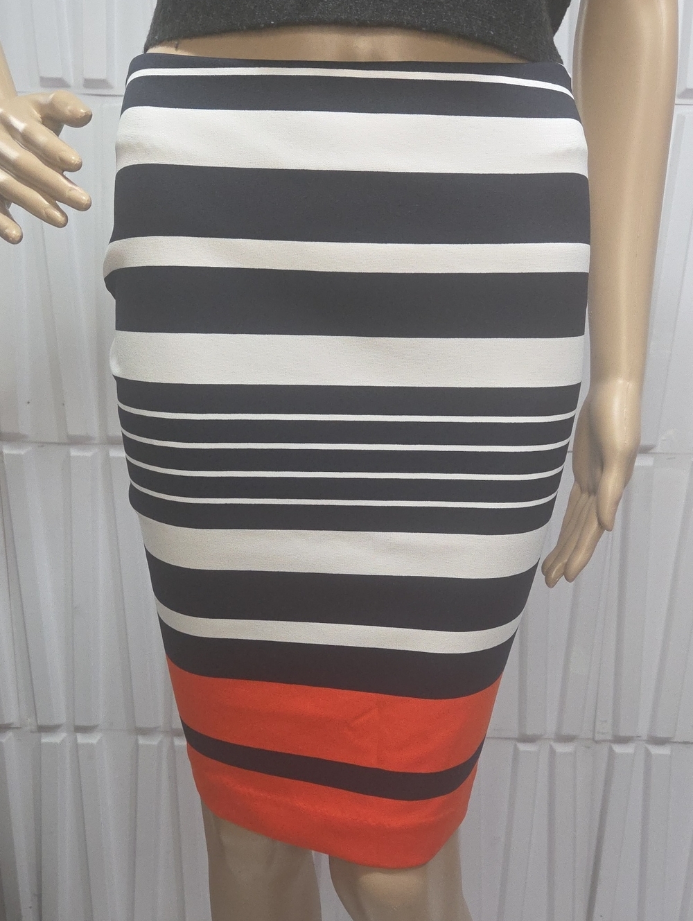 Michael Kors Black, White & Red Striped Pencil Skirt